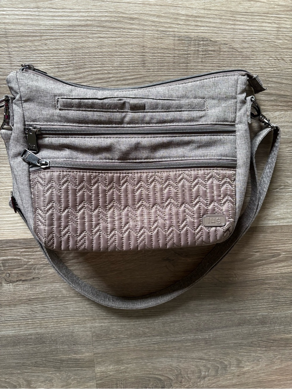 Lug Slider Crossbody Bag Heather Grey Quilted Travel Purse Multi Pocket RFID
